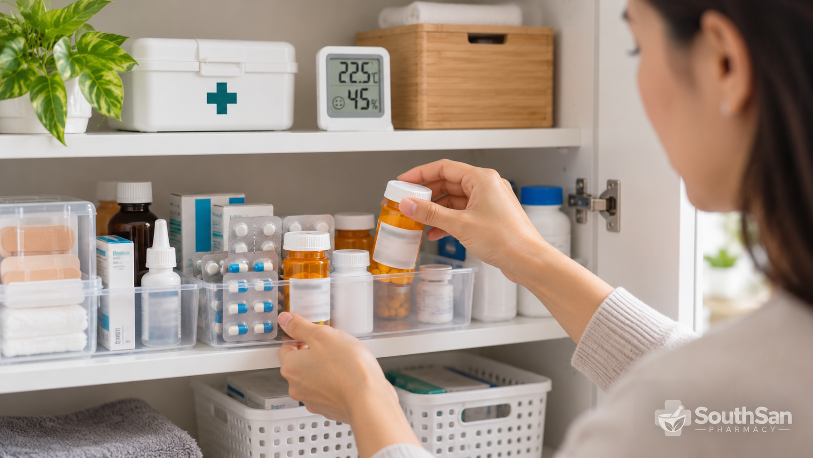 Penyimpanan obat yang benar di rumah dalam kabinet yang rapi aman dan terlindung dari panas